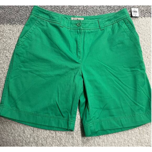 NWT LL Bean Womens 14 Freeport Chino Short Misses Green Favorite Fit Straight - Picture 1 of 13